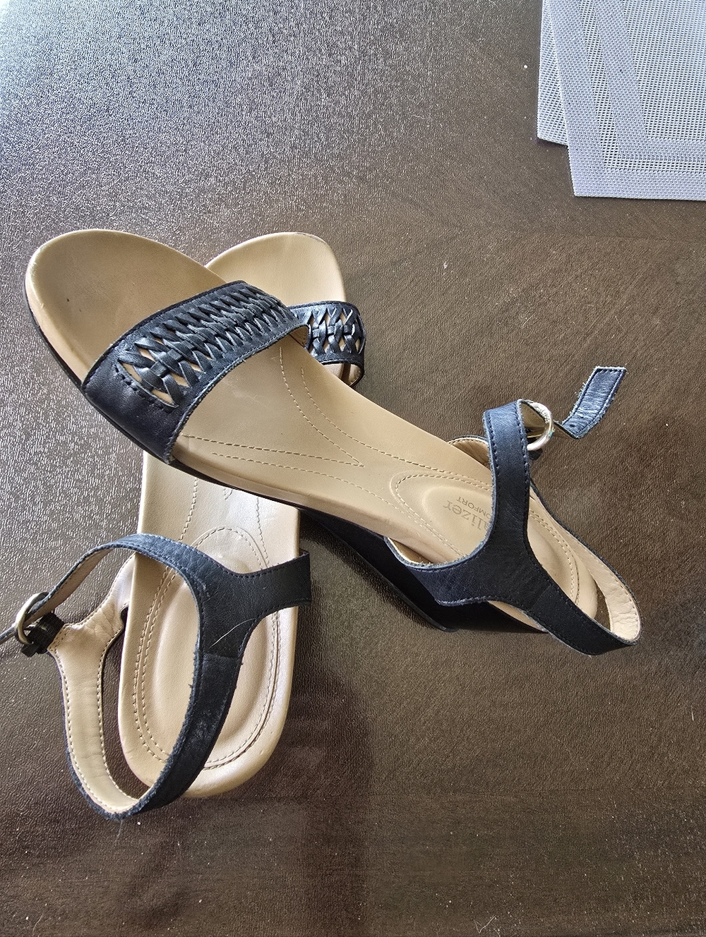 Naturalizer Black Woven Strap Sandals with Tan Footbed